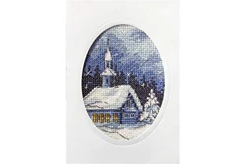 Kreuzstich-Set mit einer Kirchenkarte der Abenddämmerung