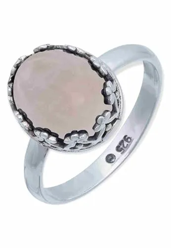 mantraroma Damen Ring 925 Silber Rosenquarz Edelstein rosa dezent verspielt