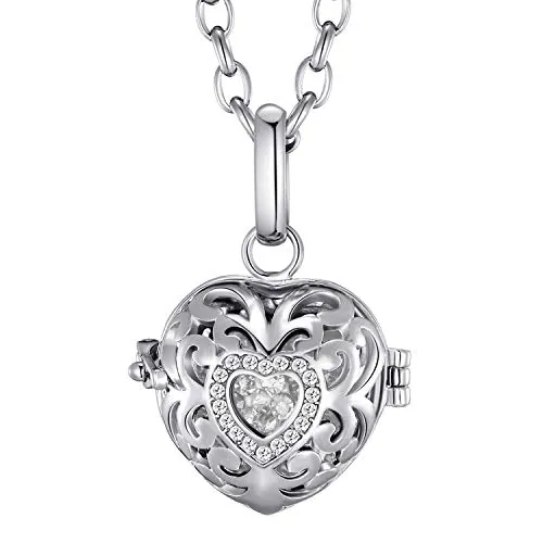 Morella Damen Schutzengel Halskette Edelstahl 70 cm mit Anhänger Herz Liebe und Klangkugel Zirkonia weiß Ø 16 mm in Schmuckbeutel