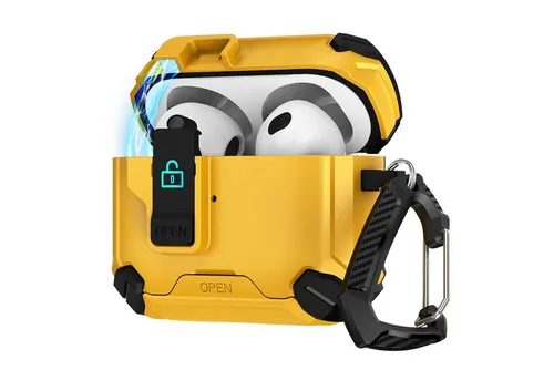 CoolGadget Kopfhörer-Schutzhülle Defender Hülle für Apple AirPods 3 magnetisch mit Karabiner, 360° Full-Body Case Schutzhülle Handy Standfunktion magnetisch ladbar