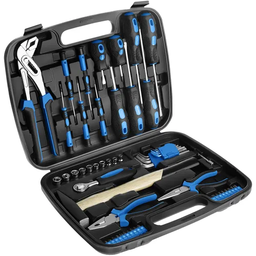 TecTake 402789 Universal Werkzeugkoffer - 57-teiliges Set für Haushalt und Werkstatt, ergonomische Griffe für präzises Arbeiten und mobil einsetzbar