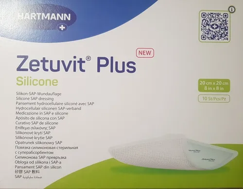 Hartmann Zetuvit® Plus Silicone Wundauflage 20x20 - Pflaster mit besonders saugfähiger Silikon-Wundkontaktschicht für hohen Tragekomfort und ungestörte Wundheilung. Ideal für mittelstark bis stark exsudierende Wunden. Lieferung: 10 Stück.
