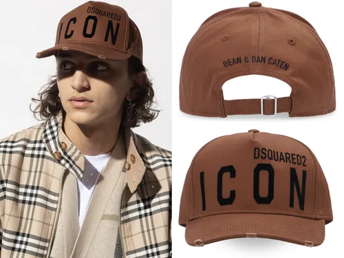 DSQUARED2 BE ICON BE COOL Baseballcap – Trendige Kappe in Braun - Unisex Baseballcap mit stilvollem Logo-Stickerei und verstellbarem Rückengurt. Ideal für Freizeitaktivitäten und als modisches Accessoire. Hergestellt aus hochwertiger Baumwolle für optimalen Tragekomfort.