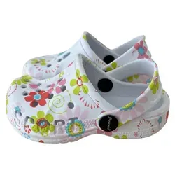 Kinder Clogs mit Blumenmuster » günstige Kinderschuhe » Kinder Badeschlappen » Schuhe für Kleinkinder » Badelatschen mit Riemen und Cut-Outs:... - 34
