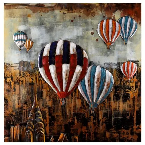 Wandbild Metallbild Relief Heißluftballon New York 3D-Optik 100x100cm Unikat Bild