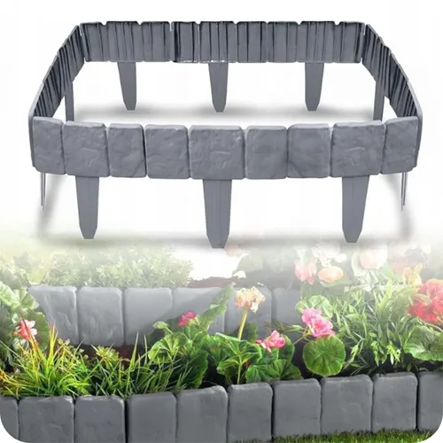 KRUMAD 10 Stück Gartenpalisade 280x24 cm Rasenkante Kunststoff Grau