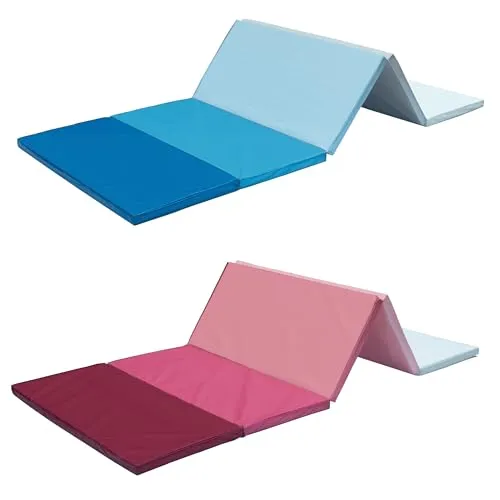 Klappbare Turnmatte 185 x 76 cm – Faltbare Gymnastikmatte im 2er Set (Blau/Pink)