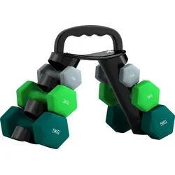 SPORTNOW Hanteln Set 6 Kurzhanteln mit Hantelständer - Hanteln für Fitness: Flexibles Set mit 1kg, 3kg und 5kg Kurzhanteln, inklusive einem speziellen Hantelständer, der sich in eine Kettlebell umwandeln lässt – ideal für Zuhause oder im Gym.