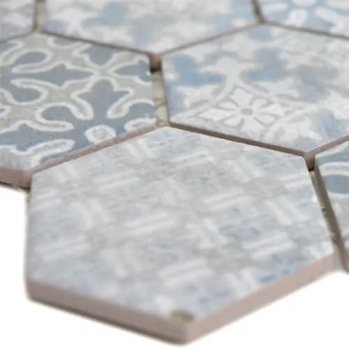 Keramikmosaik Fliesen Retro Vintage Optik Lawinia Hexagon Blau
