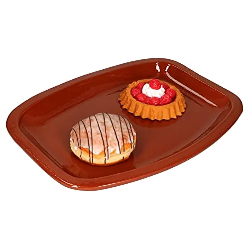 MamboCat Servierplatte Tonware (LxBxH) 35 x 25,5 x 3 cm Servierschale Vintage für Tapas und Antipasti I Dessert Kuchenteller I Grill-Teller Handarbeit Unikat I Tonschale glasiert I Mittelalter