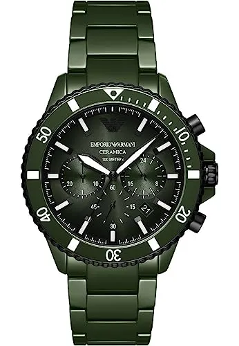 Emporio Armani Watch For Men, 2 sub dial Chronograph Movement and 43mm Case Size with Stainless steel, Leather or Silicone strap Dunkelgrün , 43MM