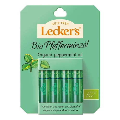 Leckers Biothek Pfefferminzöl (8 ml) - Bio - Bio Pfefferminzöl, 100% naturrein, ideal für aromatische Küche und erfrischende Getränke.