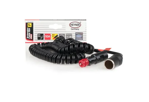 HEYNER Verlängerungskabel 12V/24V 10A - 5m für Zigarettenanzünder - Netz-Verlängerungskabel mit 5m Spiralkabel für optimale Reichweite. Ideal für PKW, LKW, Wohnmobil und mehr. Integrierte 10A Sicherung schützt vor Überlastung.