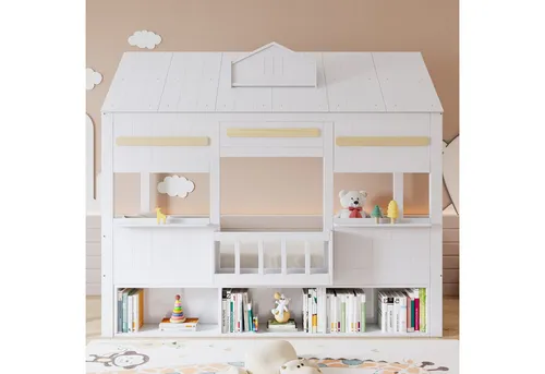 Redom Hochbett Weiß 90x200 cm – Kinderzimmermöbel im Hausdesign