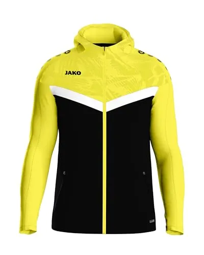 JAKO Herren Iconic Kapuzenjacke, Schwarz/Soft Yellow, XL EU - Hoodie für Herren mit Keep Dry Funktion, ideal für Sport und Freizeit, aus 100% recyceltem Polyester für nachhaltigen Tragekomfort und modernes Design.