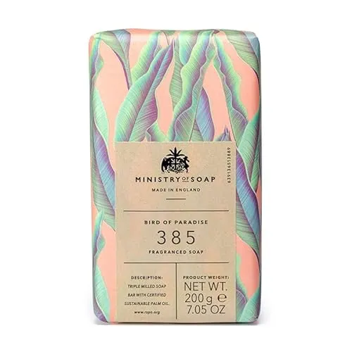 Ministry of Soap Natural Rainforest Wrapped Soap, Naturally Coloured, Triple-Milled Soap, Bird of Paradise 200g