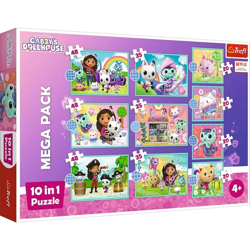 Trefl 96003 Gabby Kinderpuzzle - 10 separate Puzzles, fördert Kreativität und Spielspaß mit Gabby und ihren Katzenfreunden