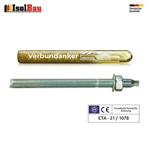 Set Verbundankerpatrone M8 + Ankerstange M8 x110mm Verzinkt ETA Mörtelpatrone