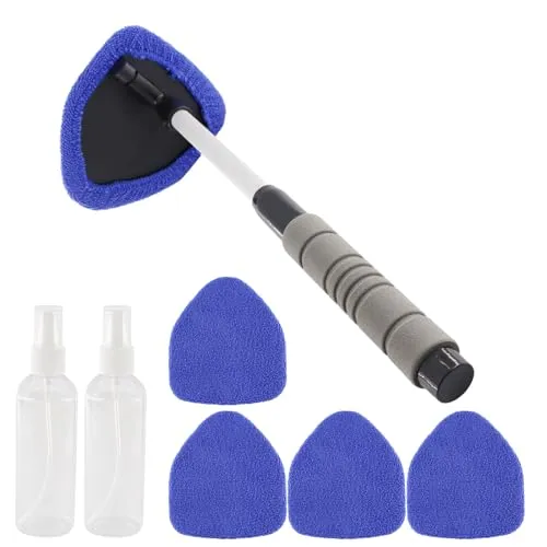 alwaiiz Windschutzscheiben Reiniger Set Mit 4 Mikrofaserpads Und 2 Sprühflaschen 100ml, Ausziehbar Autoscheiben Innenreiniger, Geeignet für die Reinigung von Glasfenstern, Blau