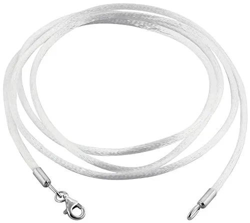 Nenalina Damen Halskette Seidenband weiß mit Karabiner aus 925 Sterling Silber - Elegantes Seidenband mit Karabinerverschluss für Schmuckanhänger. Aus hochwertiger Seide und 925er Sterling Silber gefertigt. Perfekt als Geschenk für jeden Anlass und für Frauen jeden Alters.