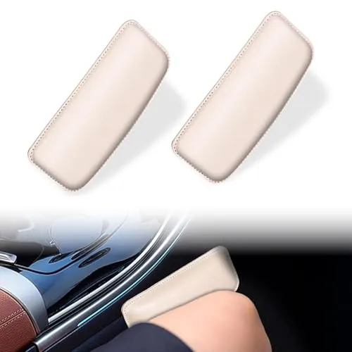 Stück Auto Kniekissen Leder,Leder Armlehnenkissen für Auto,Selbstklebendes Autotür Armlehnenkissen,Autotür Beinpolster,für Auto Innenraum (Beige) 2