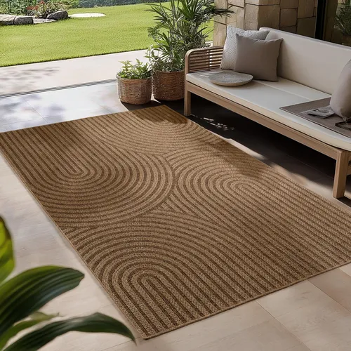 Carpetsale24 Outdoor Teppich Wetterfest 140 x 200 cm Beige - Teppich für In- & Outdoor, robust aus Polypropylen mit natürlichem Jute-Look, antirutsch und waschbar - ideal für Balkon, Garten und Küche.