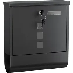 Wiltec Briefkasten mit Zeitungsrolle, schwarz, 305 x 100 x 338 mm, Wandbriefkasten mit Namensschild, Sichtfenstern, Schloss und Zeitungsrolle, Post...