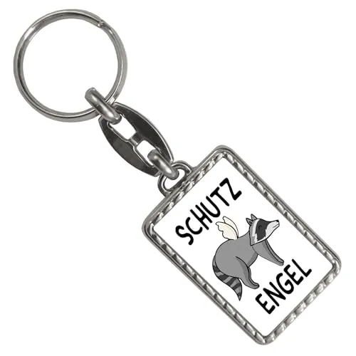 speecheese Schutzengel Waschbär Schlüsselanhänger mit Bordüre witziger Anhänger für den Schlüsselbund als Geschenk für Fahranfänger die einen Aufpasser gut gebrauchen können