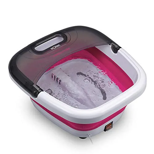 Solac ME7756 Hydromassagegerät für die Füße, faltbar, 6 Liter, Blasenmassage, Vibration, Infrarot, Wassererwärmung, Verwendung mit Ölen, 350 W, Weiß/Fuchsia