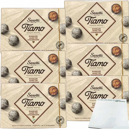 Sarotti Tiamo Trüffel Praline Dunkler Marc de Champagner 6x125g - Schokoladenbonbons & Pralinen, exquisite Trüffelpralinen mit dunklem Marc de Champagner für ein luxuriöses Geschmackserlebnis.