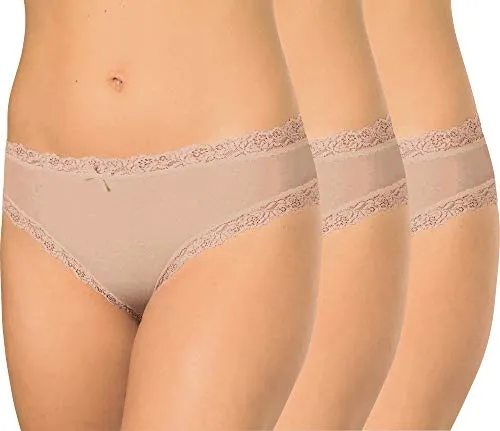 Nina von C. Damen-Slip 3er-Pack Haut Größe 38 - Funktionsunterwäsche mit sehr guter Passform, hochwertigem Tragekomfort und romantischem Look dank floraler Bordüre - ideal für jeden Tag.