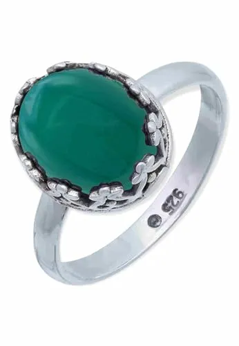 mantraroma Ring Damen Silber 925 grünen Onyx Edelstein grün dezent verspielt