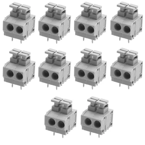 10x Zugfeder Leiterplatten-Anschlussklemmen, RM 5mm, 90°, 8A/300V, grau, 2-polig