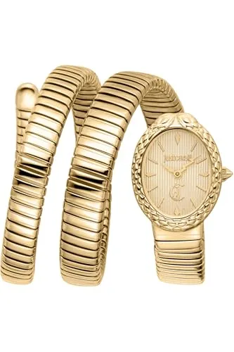 Just Cavalli - Signature Snake Damenuhr in Gold - Elegante Damenuhr mit poliertem Gehäuse, Quarzwerk und champagnerfarbenem Zifferblatt. Ideal für stilvolle Anlässe und den täglichen Gebrauch.
