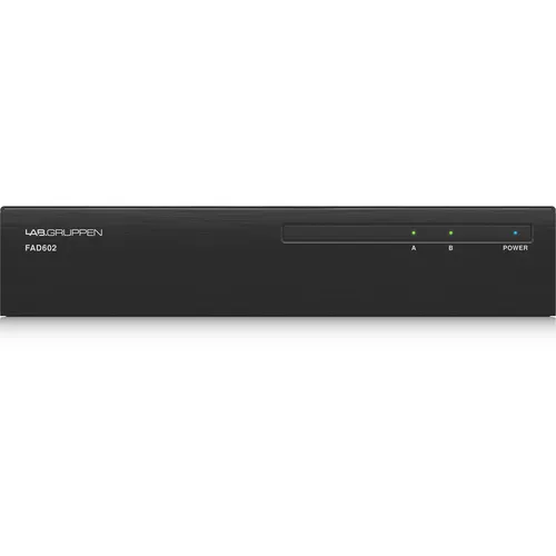LAB Gruppen FAD602 - 2-Kanal Verstärker mit Dante - Verstärker mit 2x 60 Watt Leistung, lüfterlos und ideal für professionelle Audioanwendungen dank Dante Networking und Direct Drive Technology.
