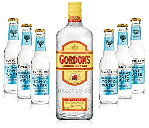 Gin Tonic Set - Gordons Gin 0,7l & Fever Tree Tonic Water - Gin Set mit Gordons Gin und 6x Fever Tree Mediterranean Tonic Water - perfekt für erfrischende Cocktails und gesellige Abende.