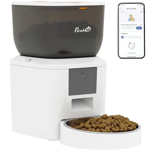 PawHut Futterautomat Katze mit App-Steuerung - Intelligenter Futterautomat für Katzen und Hunde mit 4L Fassungsvermögen. Steuern Sie bis zu 10 Mahlzeiten täglich über die Tuya App – ideal für eine zuverlässige Fütterung, auch unterwegs!