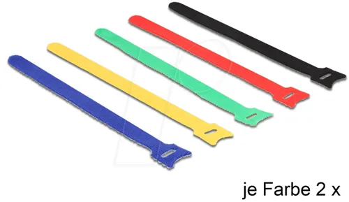 DELOCK 18636 - Klettband, Kabelbinder, 240 x 12 mm, gemischt, 10er-Pack