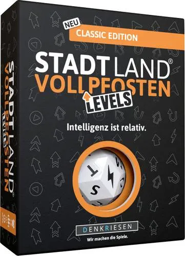 DENKRIESEN Stadt Land Vollpfosten Levels Classic Edition - Familienspiel für 2-6 Spieler ab 12 Jahren, mit 28-seitigem Blitzwürfel für noch mehr Spaß!