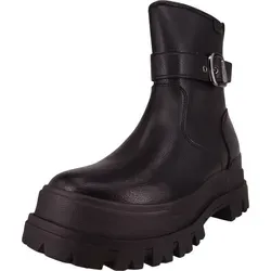 Buffalo Damen Sportliche Stiefelette Aspha Bootie Buckle OS 1270117 Schwarz - Größe 36 - Modische Stiefelette aus hochwertigem Kunstleder, ideal für den Freizeitlook. Mit bequemem Blockabsatz und praktischen Reißverschluss für einfaches An- und Ausziehen.