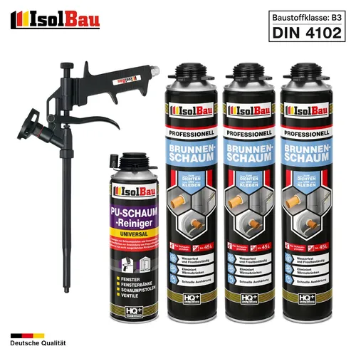 Brunnenschaum 3 x 750ml Bauschaum 1 x Reiniger Schaum Pistole Montageschaum