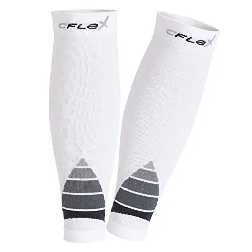 CFLEX Herren & Damen Sport Kompressions Stulpe (1 Paar) Wadenbandage - Weiss-Grau L-XL