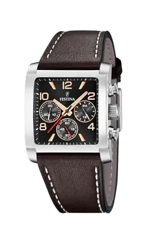 Festina Herrenuhr Timeless Chronograph F20653-4 - Braun/Schwarz - Chronograph mit elegantem Design, aus Edelstahl und braunem Lederarmband, wasserdicht bis 5 bar – ideal für stilbewusste Männer.