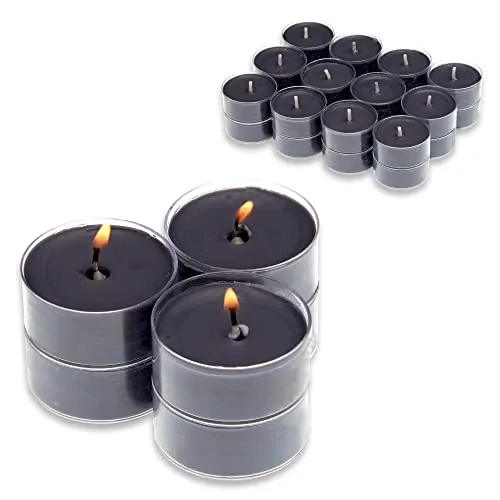 Candelo 24er Set Duft Kerzen Ambiente – Duftteelichter Black Rose - Teelichter Schwarz - Teelicht in Kunststoff Hülle je 3,8x1,7cm - 4 Std Brenndauer