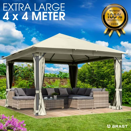 BRAST® Pavillon Aluminium Infinity 3x4m oder 4x4m mit Moskitonetz - Moderner Alu-Pavillon in 3x4m oder 4x4m, inkl. Moskitonetz für optimalen Schutz vor Insekten. UV-geschützt, wasserdicht und langlebig für jeden Garten.