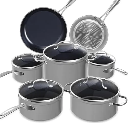 Nuwave Topfset Pfannenset 12-Teilig Antihaft- Keramik aus G10 Duralon Blue in Kühlem Grau, Kochtöpfe mit Topfdeckel, für Induktion Geeignet, Pfanne 20/24cm, Kochtopf, Tiefe Bratpfanne, PFAS-frei
