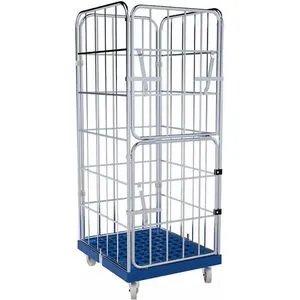 HMH Rollbehälter mit Klapptür - 1650mm Nutzhöhe - Werkstatteinrichtung mit halb abklappbarer Tür für einfaches Be- und Entladen. Traglast 500 kg, stabiler verzinkter Stahlrahmen und robuster Kunststoffboden.