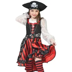 Funny Fashion Piraten-Kostüm Seeräuberin Peppina Piratin Kinderkostüm Mädchen - Rot Schwarz rot|schwarz 104