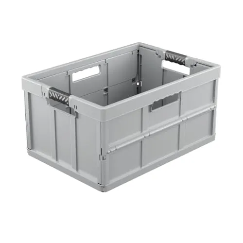 keeeper benno Stabile Profi-Klappbox mit Softgriffen, 45 l, Bis 50 kg Tragkraft, Lebensmittelecht, 54 x 37 x 27,5 cm, 45 l, Eco Line, Grau (Nordic Grey)