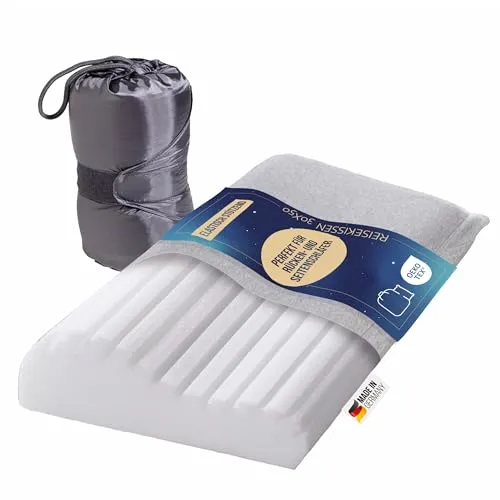 Sympathica Reisekissen Nackenstützkissen - Formpur® Hybridschaum, 100% Baumwollbezug, Waschbar, Rollbar, Tragetasche, Made in Germany - Für erholsamen Schlaf unterwegs
